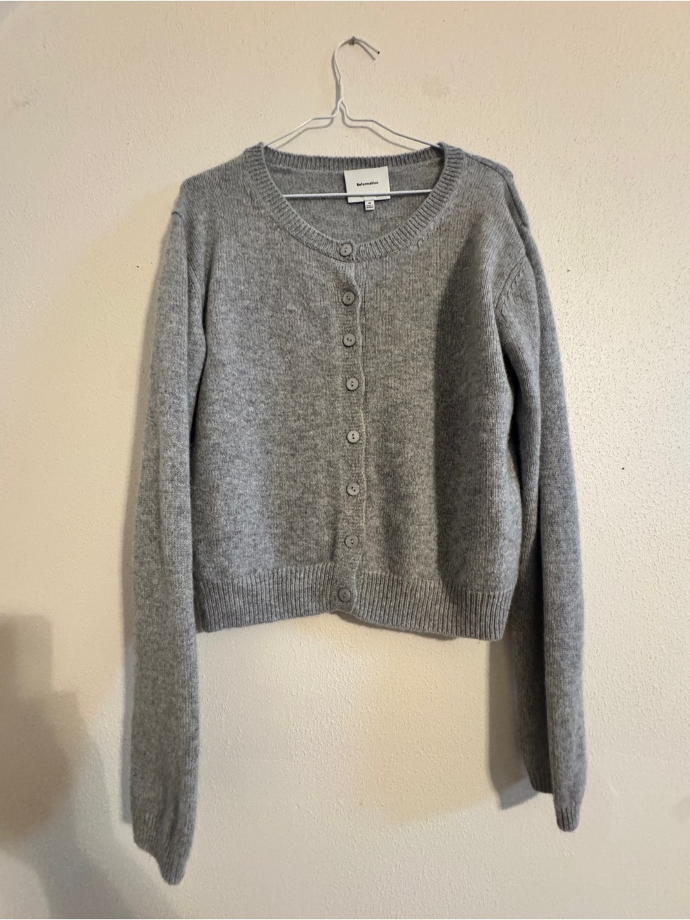 Reformation Clara Cashmere Cardigan Gray Button-Front Luxury Minimalist Medium